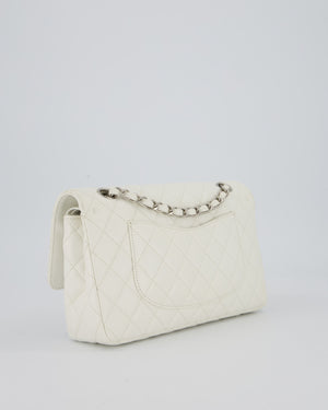 Chanel White Seasonal Double Flap Bag in Caviar Leather with Silver Hardware