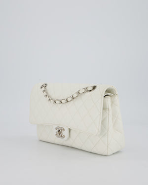 Chanel White Seasonal Double Flap Bag in Caviar Leather with Silver Hardware