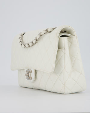Chanel White Seasonal Double Flap Bag in Caviar Leather with Silver Hardware