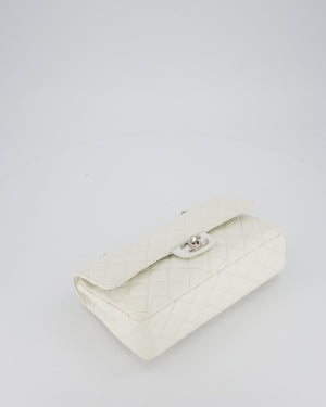 Chanel White Seasonal Double Flap Bag in Caviar Leather with Silver Hardware