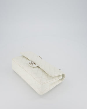Chanel White Seasonal Double Flap Bag in Caviar Leather with Silver Hardware