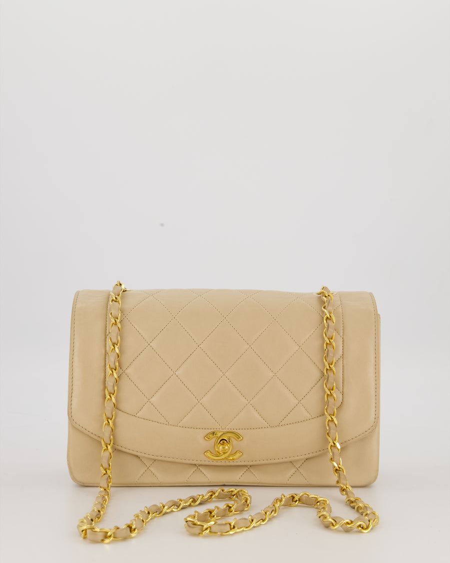 Chanel Vintage Medium Diana Flap Bag in Cream Lambskin Leather with 24K Gold Hardware