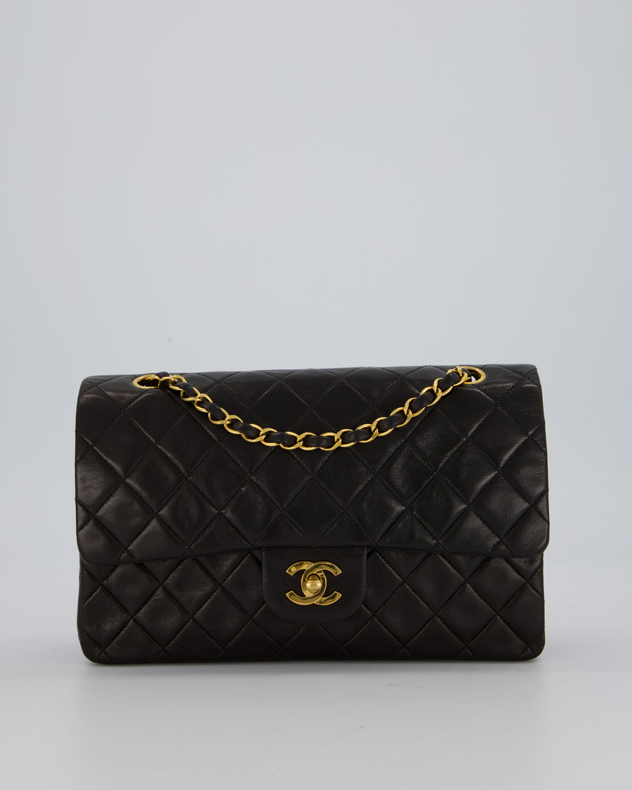 Chanel Vintage Chocolate Brown Medium Classic Double Flap Bag in Lambskin Leather with 24K Gold Hardware