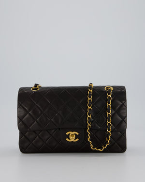 Chanel Vintage Chocolate Brown Medium Classic Double Flap Bag in Lambskin Leather with 24K Gold Hardware