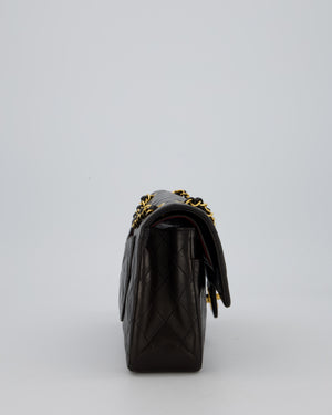 Chanel Vintage Chocolate Brown Medium Classic Double Flap Bag in Lambskin Leather with 24K Gold Hardware
