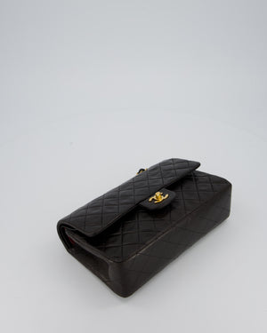 Chanel Vintage Chocolate Brown Medium Classic Double Flap Bag in Lambskin Leather with 24K Gold Hardware