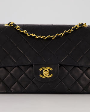 Chanel Vintage Black Medium Classic Double Flap Bag in Lambskin Leather with 24K Gold Hardware
