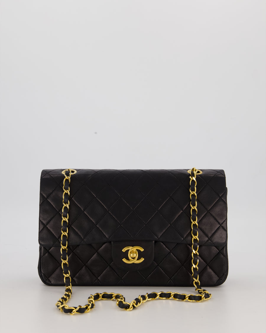 Chanel Vintage Black Medium Classic Double Flap Bag in Lambskin Leather with 24K Gold Hardware