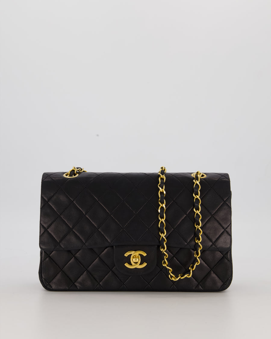 Chanel Vintage Black Medium Classic Double Flap Bag in Lambskin Leather with 24K Gold Hardware