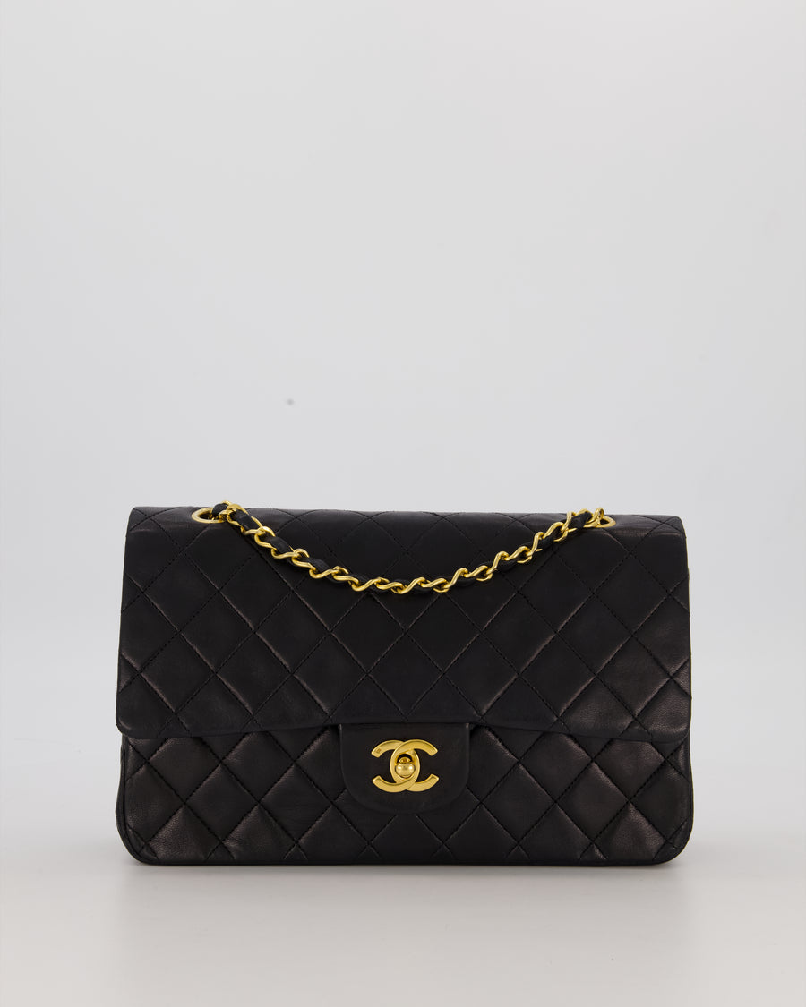 Chanel Vintage Black Medium Classic Double Flap Bag in Lambskin Leather with 24K Gold Hardware