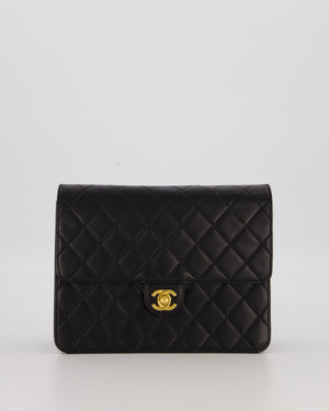 Chanel Vintage Small Square Single Flap Bag in Black Lambskin Leather with 24K CC Turn Lock Gold Hardware