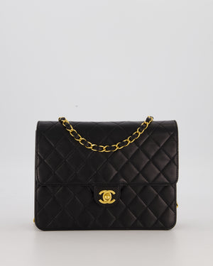 Chanel Vintage Small Square Single Flap Bag in Black Lambskin Leather with 24K CC Turn Lock Gold Hardware