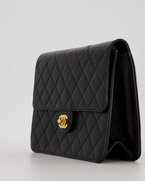 Chanel Vintage Small Square Single Flap Bag in Black Lambskin Leather with 24K CC Turn Lock Gold Hardware