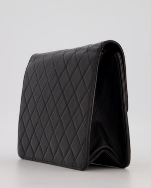Chanel Vintage Small Square Single Flap Bag in Black Lambskin Leather with 24K CC Turn Lock Gold Hardware