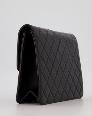 Chanel Vintage Small Square Single Flap Bag in Black Lambskin Leather with 24K CC Turn Lock Gold Hardware