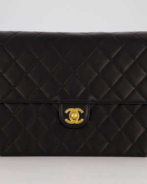 Chanel Vintage Small Square Single Flap Bag in Black Lambskin Leather with 24K CC Turn Lock Gold Hardware
