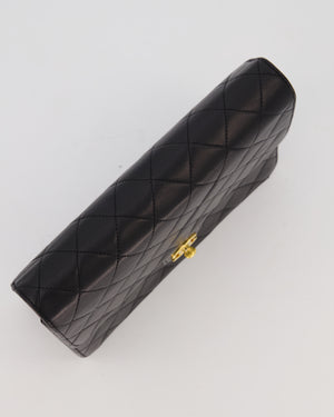 Chanel Vintage Small Square Single Flap Bag in Black Lambskin Leather with 24K CC Turn Lock Gold Hardware
