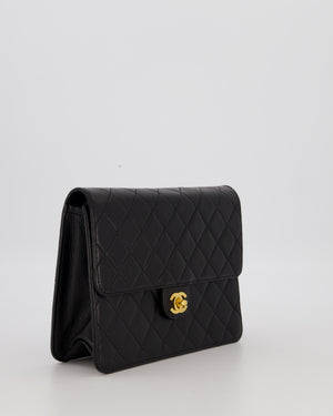 Chanel Vintage Small Square Single Flap Bag in Black Lambskin Leather with 24K CC Turn Lock Gold Hardware