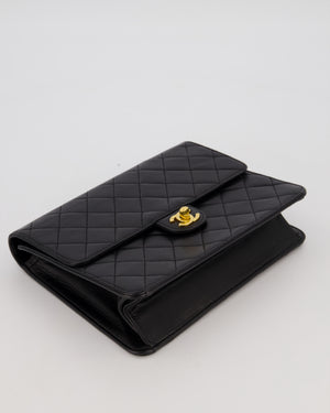 Chanel Vintage Small Square Single Flap Bag in Black Lambskin Leather with 24K CC Turn Lock Gold Hardware