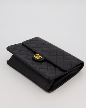 Chanel Vintage Small Square Single Flap Bag in Black Lambskin Leather with 24K CC Turn Lock Gold Hardware