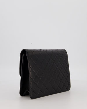 Chanel Vintage Small Square Single Flap Bag in Black Lambskin Leather with 24K CC Turn Lock Gold Hardware