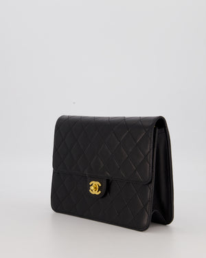 Chanel Vintage Small Square Single Flap Bag in Black Lambskin Leather with 24K CC Turn Lock Gold Hardware