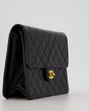 Chanel Vintage Small Square Single Flap Bag in Black Lambskin Leather with 24K CC Turn Lock Gold Hardware