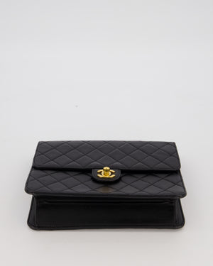 Chanel Vintage Small Square Single Flap Bag in Black Lambskin Leather with 24K CC Turn Lock Gold Hardware