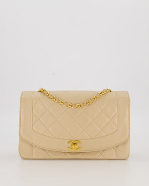 Chanel Vintage Medium Diana Flap Bag in Cream Lambskin Leather with 24K Gold Hardware
