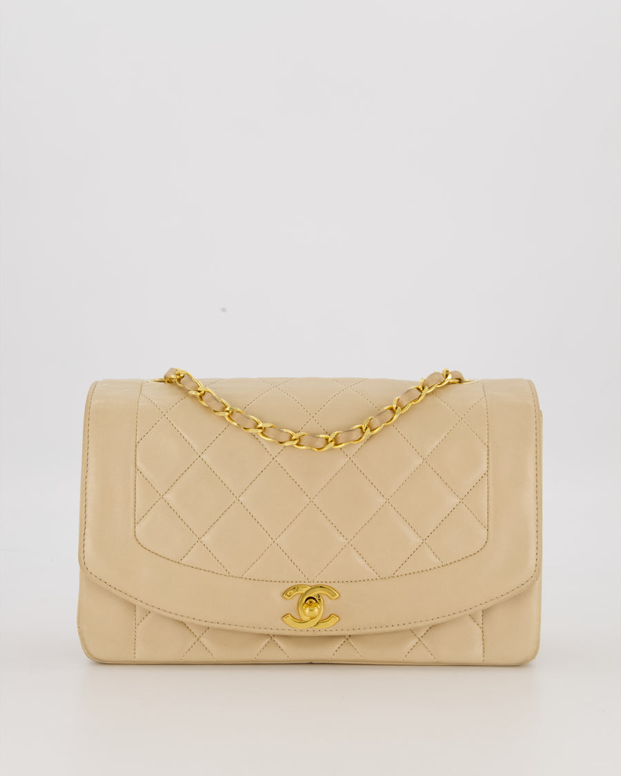 Chanel Vintage Medium Diana Flap Bag in Cream Lambskin Leather with 24K Gold Hardware