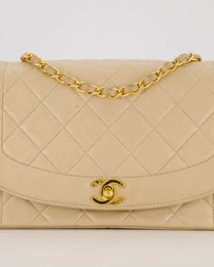 Chanel Vintage Medium Diana Flap Bag in Cream Lambskin Leather with 24K Gold Hardware