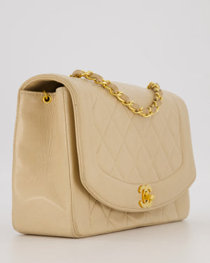 Chanel Vintage Medium Diana Flap Bag in Cream Lambskin Leather with 24K Gold Hardware