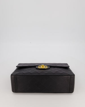 Chanel Black Vintage Maxi Jumbo XL Single Flap Bag in Lambskin with 24K Gold Hardware