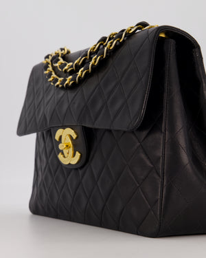 Chanel Black Vintage Maxi Jumbo XL Single Flap Bag in Lambskin with 24K Gold Hardware