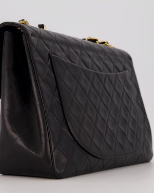 Chanel Black Vintage Maxi Jumbo XL Single Flap Bag in Lambskin with 24K Gold Hardware
