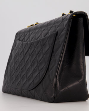Chanel Black Vintage Maxi Jumbo XL Single Flap Bag in Lambskin with 24K Gold Hardware