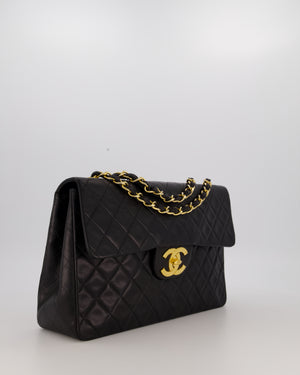 Chanel Black Vintage Maxi Jumbo XL Single Flap Bag in Lambskin with 24K Gold Hardware