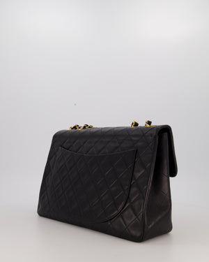 Chanel Black Vintage Maxi Jumbo XL Single Flap Bag in Lambskin with 24K Gold Hardware