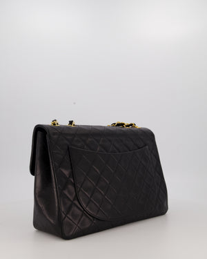 Chanel Black Vintage Maxi Jumbo XL Single Flap Bag in Lambskin with 24K Gold Hardware