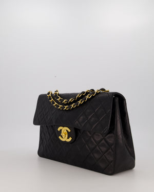 Chanel Black Vintage Maxi Jumbo XL Single Flap Bag in Lambskin with 24K Gold Hardware