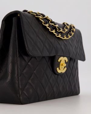 Chanel Black Vintage Maxi Jumbo XL Single Flap Bag in Lambskin with 24K Gold Hardware