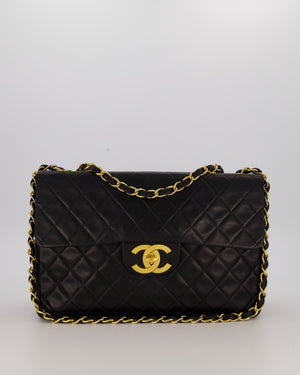 Chanel Black Vintage Maxi Jumbo XL Single Flap Bag in Lambskin with 24K Gold Hardware