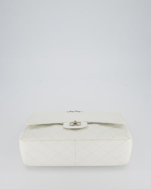 Chanel White Jumbo Classic Single Flap Bag in Caviar Leather with Silver Hardware