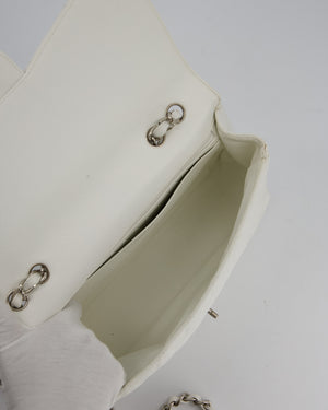 Chanel White Jumbo Classic Single Flap Bag in Caviar Leather with Silver Hardware