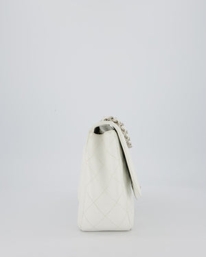 Chanel White Jumbo Classic Single Flap Bag in Caviar Leather with Silver Hardware