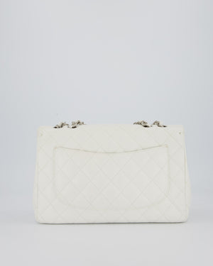 Chanel White Jumbo Classic Single Flap Bag in Caviar Leather with Silver Hardware