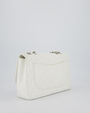Chanel White Jumbo Classic Single Flap Bag in Caviar Leather with Silver Hardware