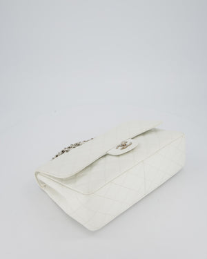 Chanel White Jumbo Classic Single Flap Bag in Caviar Leather with Silver Hardware