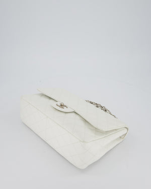 Chanel White Jumbo Classic Single Flap Bag in Caviar Leather with Silver Hardware