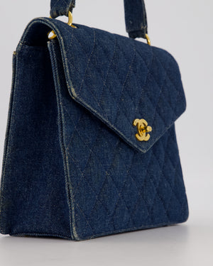 *VERY RARE* Chanel Vintage Denim Medium Top Handle Bag With 24K Gold Hardware